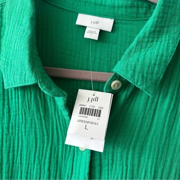J. Jill Cotton-Gauze Split-Hem Tunic in green - Picture 3 of 7
